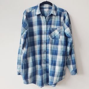 J.Jill Flannel Button Up Cotton blue check shirt Small
